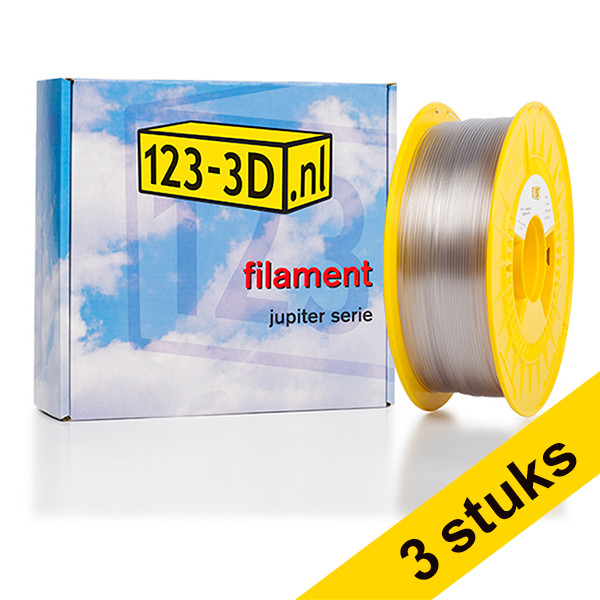 Aanbieding: 3x Filament transparant 1,75 mm PETG 1 kg Jupiter serie (123-3D huismerk) 135587 - 1