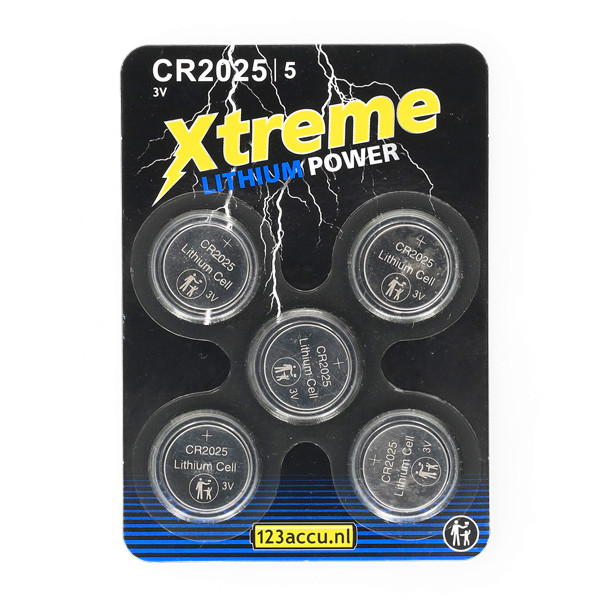 123accu Xtreme Power CR2025 Lithium knoopcel batterij (5 stuks) ADR00070 - 1
