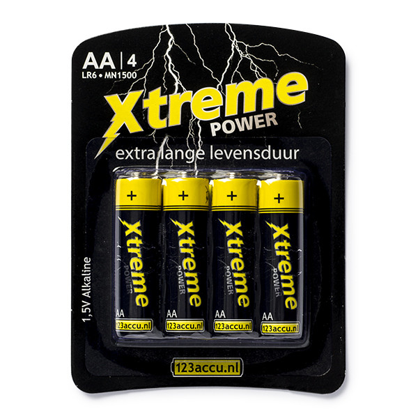 123accu Xtreme Power MN1500 Penlite AA batterij 4 stuks 110-802589C LR6P4B/10C MN1500C ADR00006 - 1