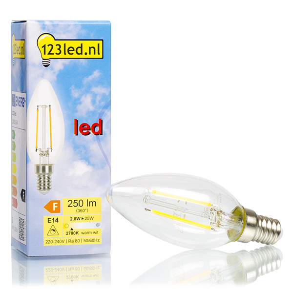 123inkt 123led E14 filament ledlamp kaars dimbaar 2.8W (25W)  LDR01604 - 1