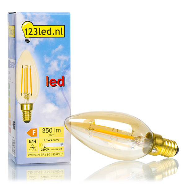 123inkt 123led E14 filament ledlamp kaars goud dimbaar 4.1W (32W)  LDR01662 - 1