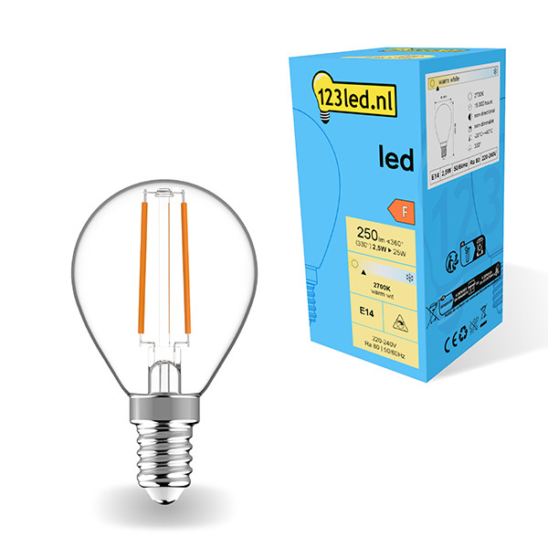 123inkt 123led E14 filament ledlamp kogel 2.5W (25W)  LDR01884 - 1