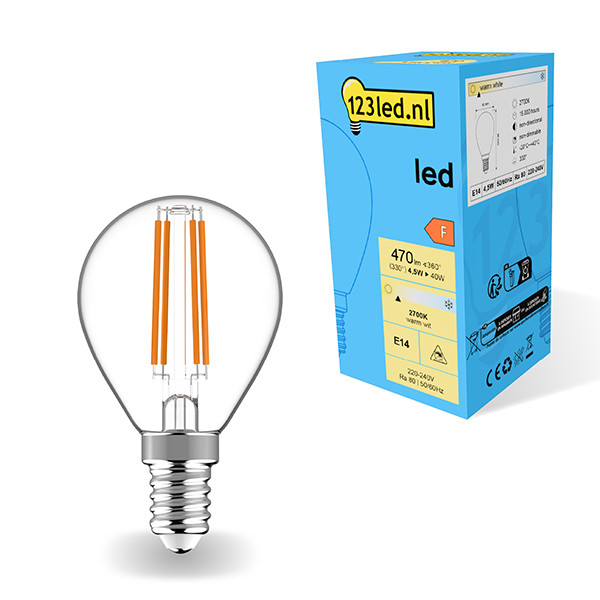 123inkt 123led E14 filament ledlamp kogel 4.5W (40W)  LDR01886 - 1