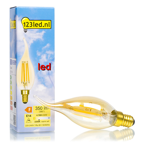 123inkt 123led E14 filament ledlamp sierkaars goud dimbaar 4.1W (32W)  LDR01660 - 1
