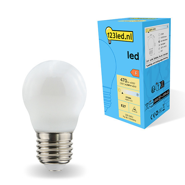 123inkt 123led E27 ledlamp kogel mat dimbaar 2700K 4.5W (40W)  LDR01818 - 1