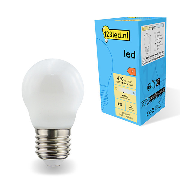 123inkt 123led E27 ledlamp kogel mat dimbaar 4000K 4.5W (40W)  LDR01820 - 1