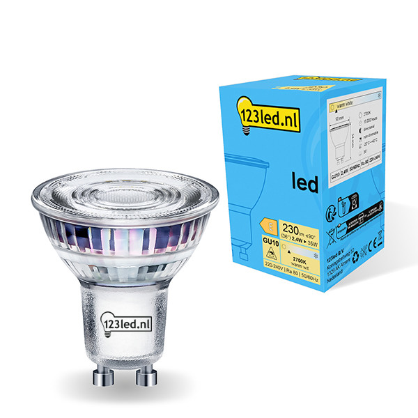 123inkt 123led GU10 ledspot glas 2700K 2.4W (35W)  LDR01716 - 1