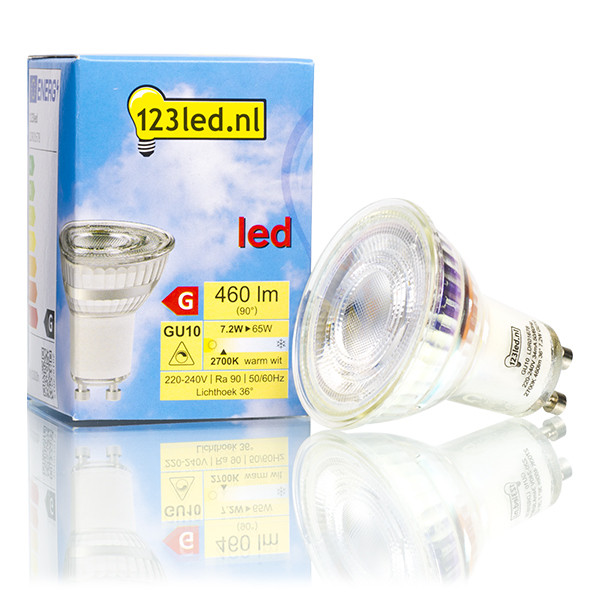 123inkt 123led GU10 ledspot glas dimbaar 2700K 7.2W (65W) LDR01734 LDR01678 - 1