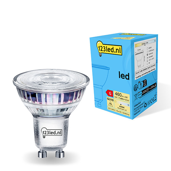 123inkt 123led GU10 ledspot glas dimbaar 4000K 7.4W (65W)  LDR01736 - 1