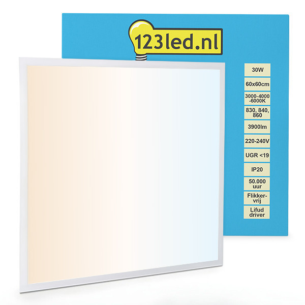 123inkt 123led paneel 60x60 cm warm wit, helder wit of koud wit | 3000-4000-6000K | 3900 lumen (30W)  LDR08712 - 1