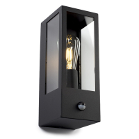 123inkt 123led wandlamp Manhattan zwart rechthoek met sensor geschikt voor 1x E27 KH662SEN LDR08528