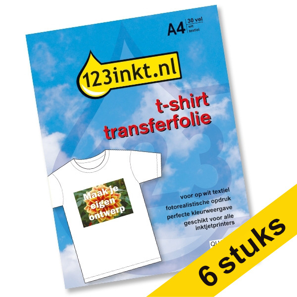 123inkt Aanbieding: 30 vellen T-shirt transferfolie wit textiel C6050AC 060810 - 1