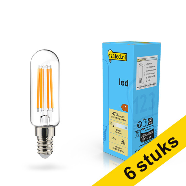 123inkt Aanbieding: 6x 123led E14 filament led-lamp buis helder 4.5w (40W)  LDR02127 - 1