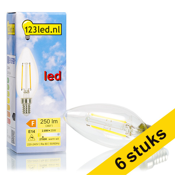 Aanbieding: 6x 123led E14 filament ledlamp kaars dimbaar 2.8W (25W) LDR01605 - 1