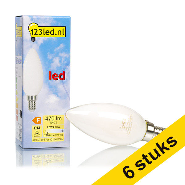 Aanbieding: 6x 123led E14 filament ledlamp kaars mat dimbaar 4W (40W) LDR01619 - 1