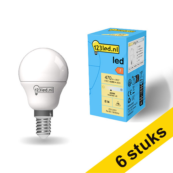 Aanbieding: 6x 123led E14 ledlamp kogel mat 4000K 4.9W (40W) LDR01903 - 1