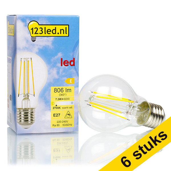 Aanbieding: 6x 123led E27 filament ledlamp peer dimbaar 7.3W (60W) LDR01603 - 1