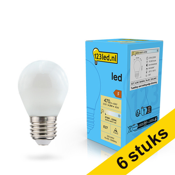 Aanbieding: 6x 123led E27 ledlamp kogel mat dimbaar 4.5w (40w) LDR02085 - 1