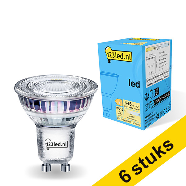 123inkt Aanbieding: 6x 123led GU10 ledspot glas dimbaar 4000K 3.6W (50W)  LDR01731 - 1