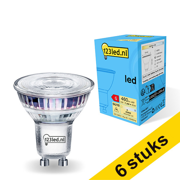 123inkt Aanbieding: 6x 123led GU10 ledspot glas dimbaar 4000K 7.4W (65W)  LDR01737 - 1