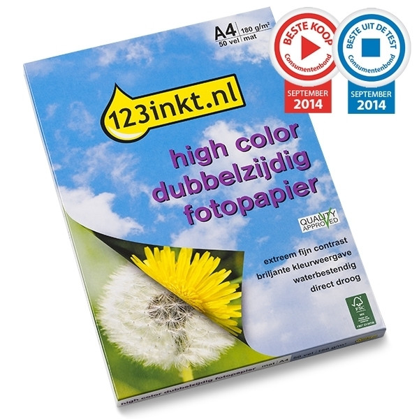 123inkt Dubbelzijdig High Color mat fotopapier 180 g/m² A4 (50 vellen) FSC® Mix 70% 064025 - 1