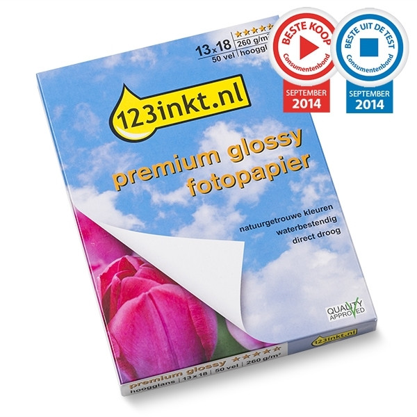 123inkt Premium Glossy hoogglans fotopapier 260 g/m² 13 x 18 cm (50 vellen) 2311B018C 064135 - 1