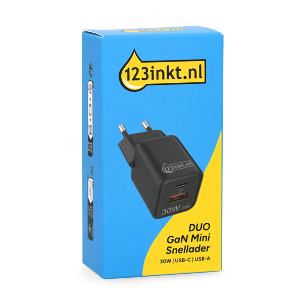 123inkt USB-C + USB-A snellader (30W, zwart) 303611 - 4