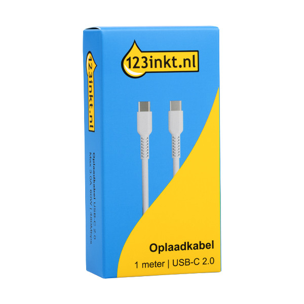 123inkt USB-C naar USB-C 2.0 oplaadkabel wit (1 meter) 302268 - 2