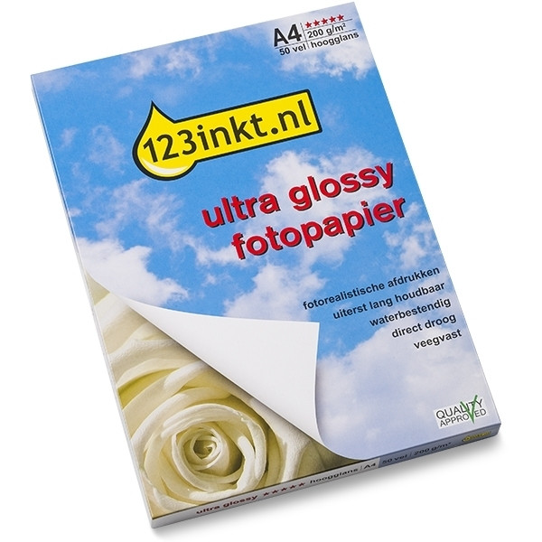 123inkt Ultra Glossy hoogglans fotopapier 200 g/m² A4 (50 vellen)  064155 - 1
