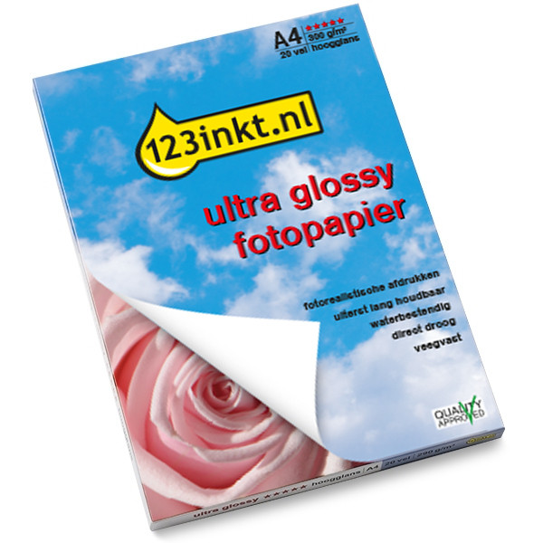 123inkt Ultra Glossy hoogglans fotopapier 300 g/m² A4 (20 vellen)  064140 - 1