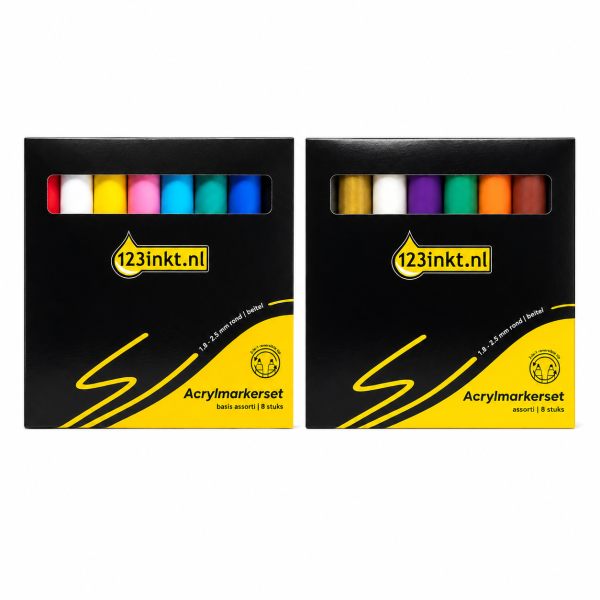 123inkt acrylmarkerset assorti (1,8 - 2,5 mm rond/beitel) 16 stuks 328504 - 1