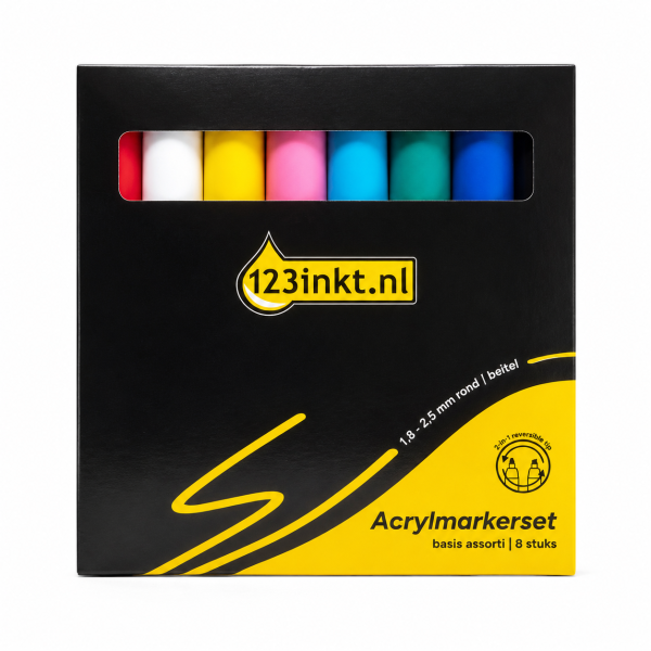 123inkt acrylmarkerset basis assorti (1,8 - 2,5 mm rond/beitel) 8 stuks 328501 - 1