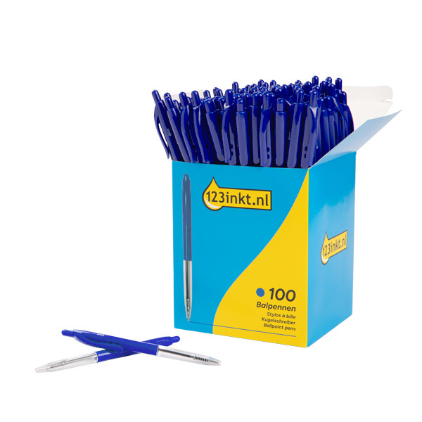 123inkt balpen met drukknop blauw voordeelpak (100 stuks) 942915C 302074 - 2