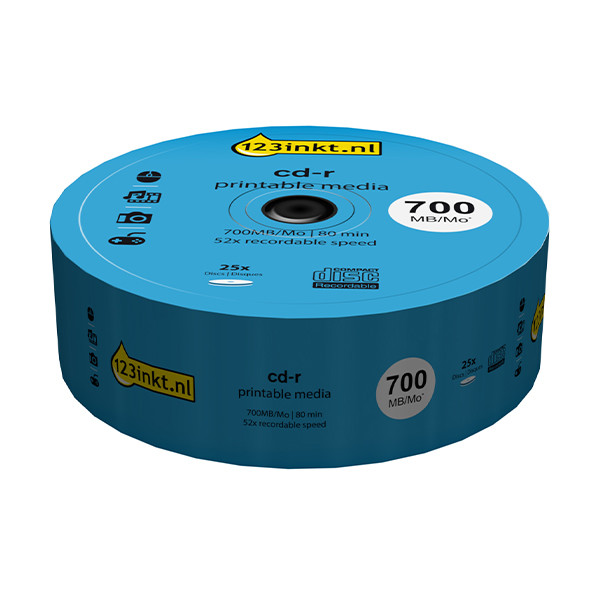 123inkt cd-r 80 min. printable 25 stuks op spindel CR7D5JB25/00C 301227 - 1