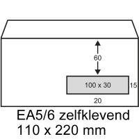 123inkt dienstenvelop wit 110 x 220 mm - EA5/6 venster rechts zelfklevend (500 stuks)