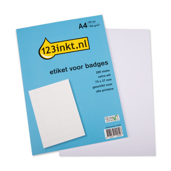 123inkt etiket badgekaart 75 x 37 mm (280 naambadges) 145302C 301464 - 1