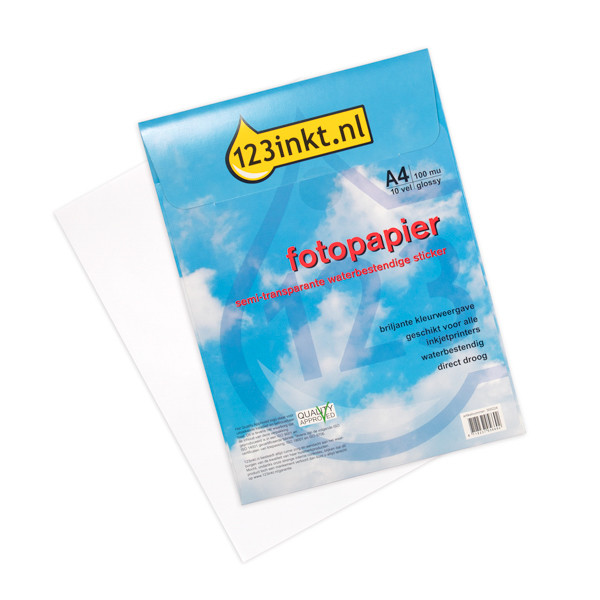 123inkt fotopapier waterbestendige sticker A4 semi-transparant (10 stickers)  300224 - 1