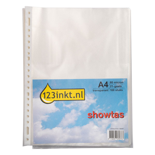 123inkt geperforeerd hoesje transparant A4 21-gaats 80 micron (100 stuks) 300442 - 1