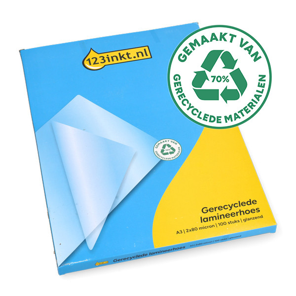 123inkt gerecycleerde document lamineerhoes A3 glanzend 2x80 micron (100 stuks) 303171 - 1
