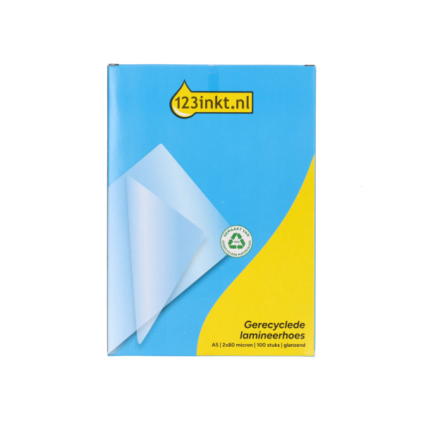 123inkt gerecycleerde document lamineerhoes A5 glanzend 2x80 micron (100 stuks) 303173 - 1