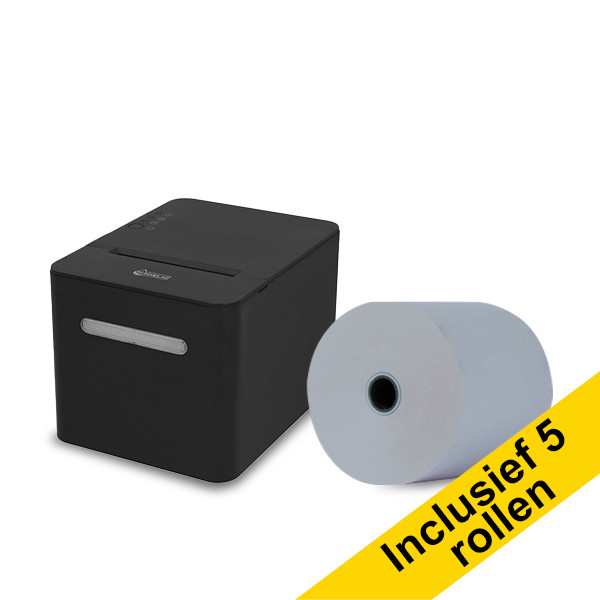123inkt huismerk RP-T100 ticketprinter zwart bundel met 5 Blue4est kassarollen 80x80x12 303408 - 1