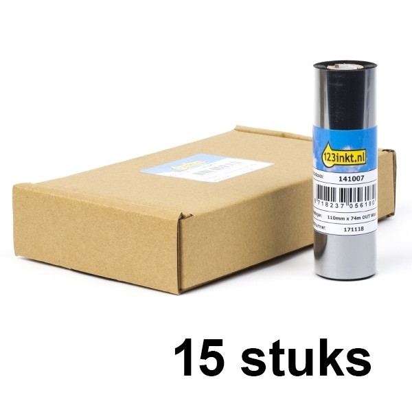 123inkt huismerk vervangt Aanbieding: 15x Zebra 2300 wax ribbon (02300GS11007) 110 mm x 74 m 02300GS11007C 141523 - 1