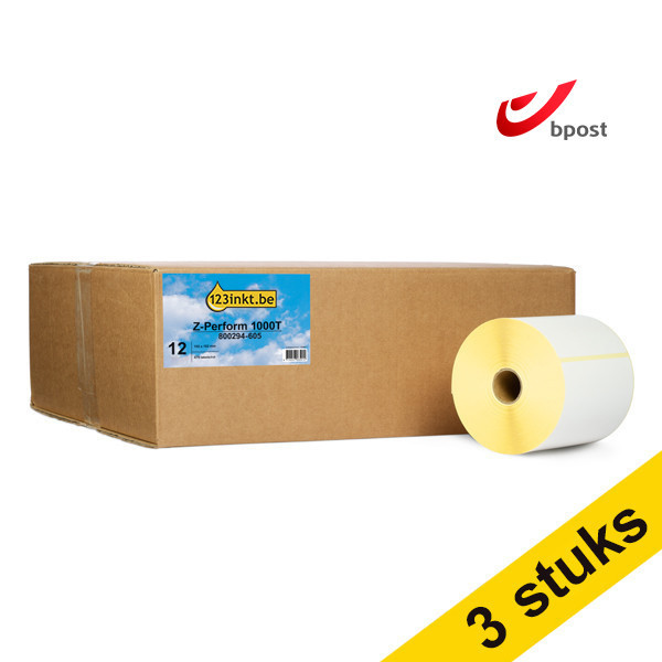 123inkt huismerk vervangt Aanbieding: 3x Zebra Z-Perform 1000T Bpost label (800294-605) 102 x 152 mm (12 rollen) 653369 - 1