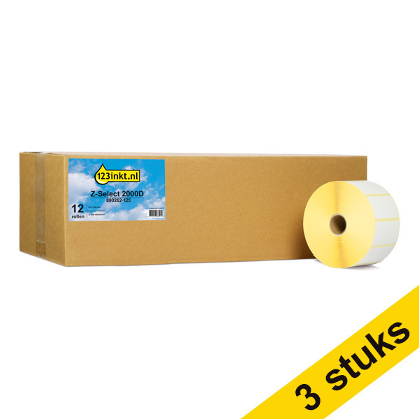 123inkt huismerk vervangt Aanbieding: 3x Zebra Z-Select 2000D label (800262-125) 57 x 32 mm (12 rollen) 650712 - 1