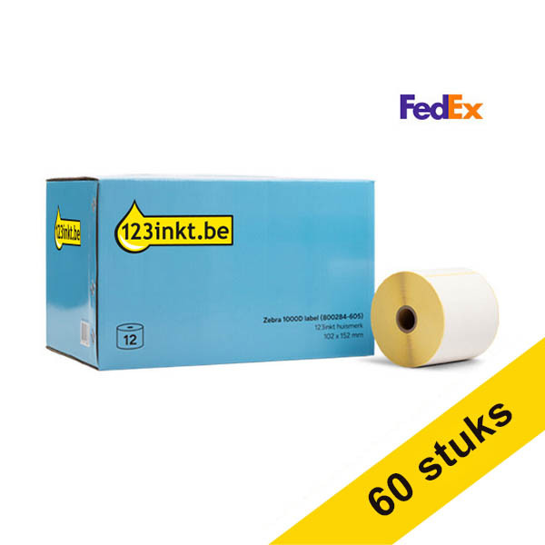 123inkt huismerk vervangt Aanbieding: 5x Zebra Z-Perform 1000D FedEx label (800284-605) 102 x 152 mm (12 rollen) 653306 - 1