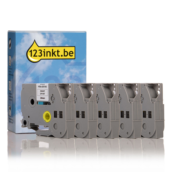 123inkt huismerk vervangt Brother HGe-251V5 hoge resolutie tape zwart op wit 24 mm 5 stuks HGe251V5C 080915 - 1