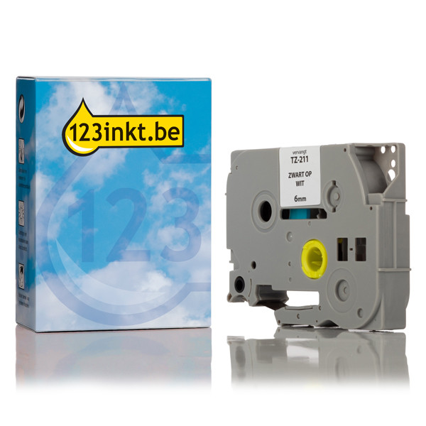 123inkt huismerk vervangt Brother HSe-211 krimpkous tape zwart op wit 6 mm HSe211C 088883 - 1