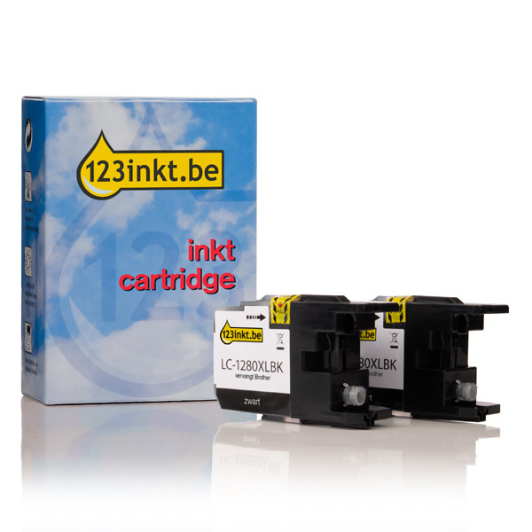 123inkt huismerk vervangt Brother LC-1280XLBK inktcartridge zwart 2 stuks LC-1280XLBKBP2C 132187 - 1