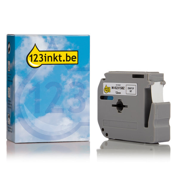 123inkt huismerk vervangt Brother M-K231SBZ starter niet-gelamineerde tape zwart op wit 12 mm M-K231SBZC 080587 - 1