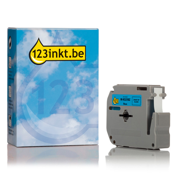 123inkt huismerk vervangt Brother M-K521BZ niet-gelamineerde tape zwart op blauw 9 mm MK521BZC 080597 - 1